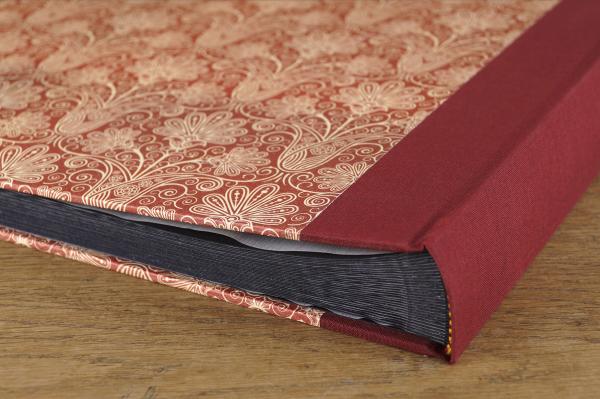 dark red album in many sizes, ivory and black cardboard